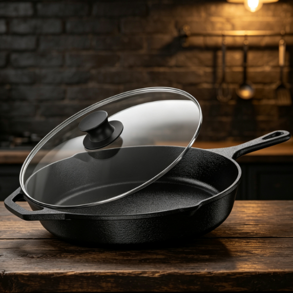 Cast Iron Wok With Lid, Pre-Seasoned, Suitable For Indoor And Outdoor Use